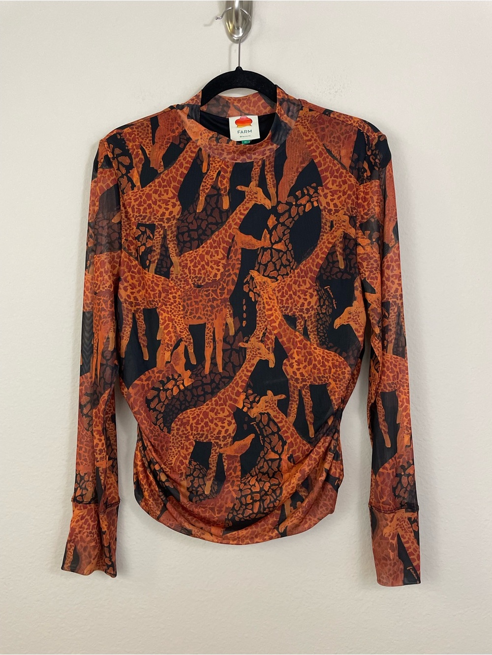 Farm Rio Giraffe Print Long Sleeve Tulle Blouse Size XL - Picture 4 of 12